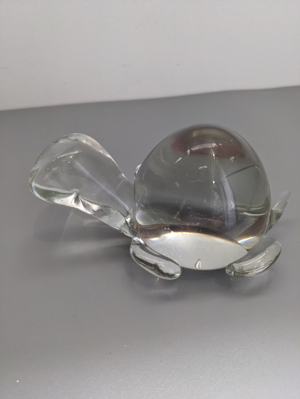 Clear Glass Turtle Figurine Vintage Pressed Glass Paperweight 1980s